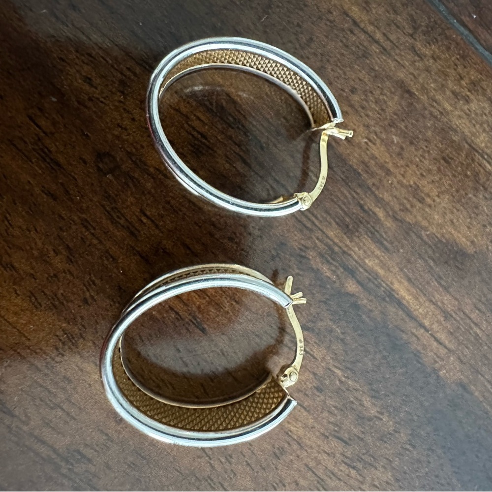 14K Gold and Mesh Hoop Earrings - Picture 2 of 9